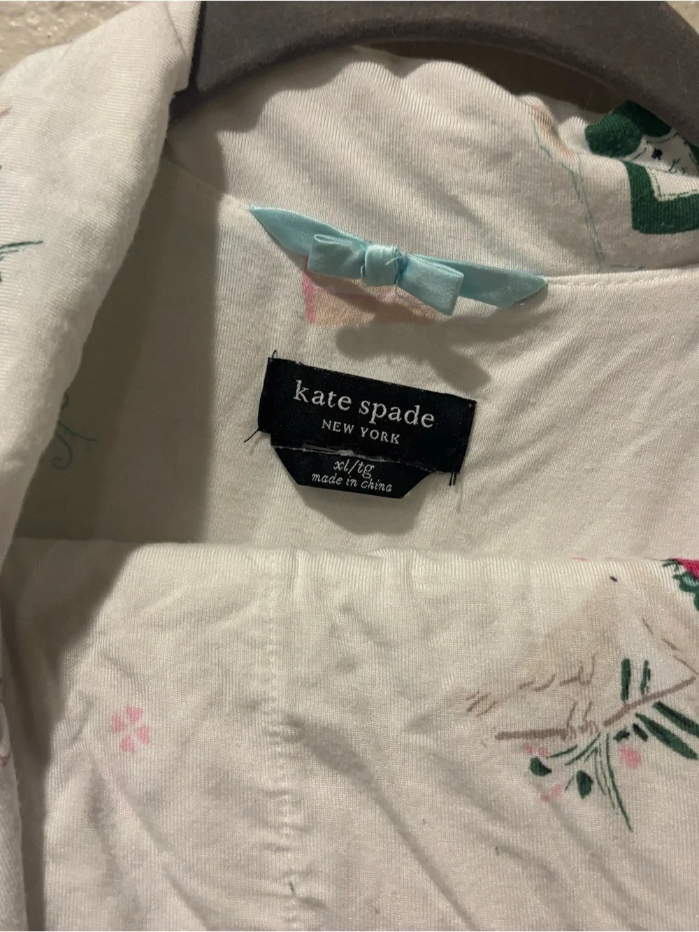 kate spade White Floral & Mint-Trim Pajama Top